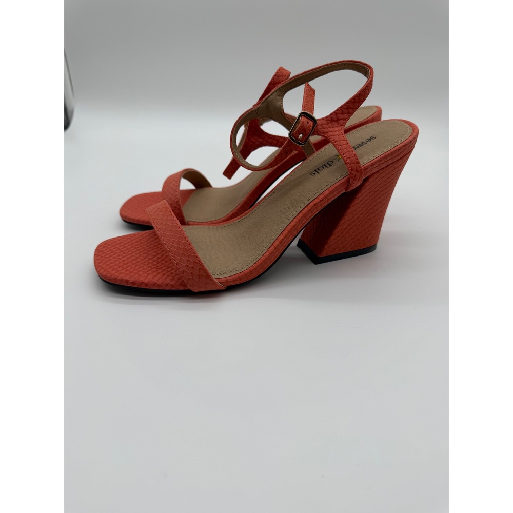 Seven Dials Carina Mango Orange Snakeskin Embossed Block Heel Sandals Size 7M